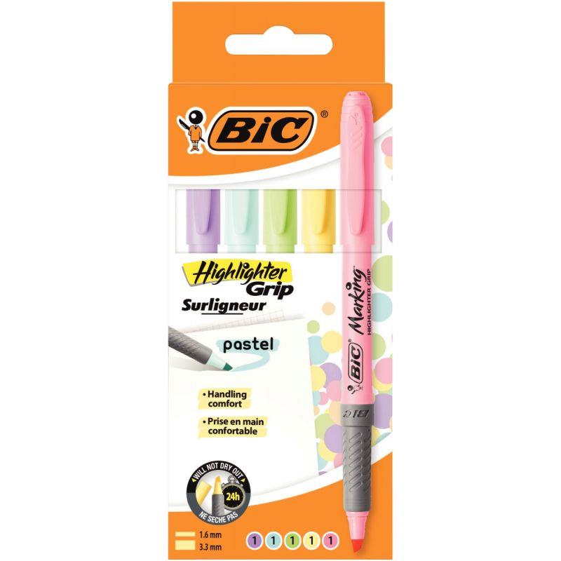 BTE 5 SURLIGNEURS GRIP PASTEL