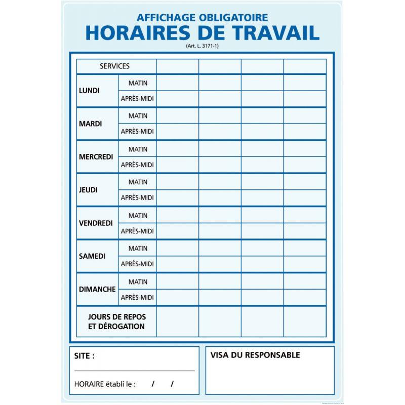 PANNEAU HORAIRE TRAVAIL