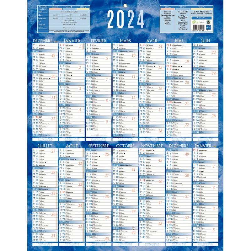 CALEND ANNUEL 1F 55X43CM BLEU