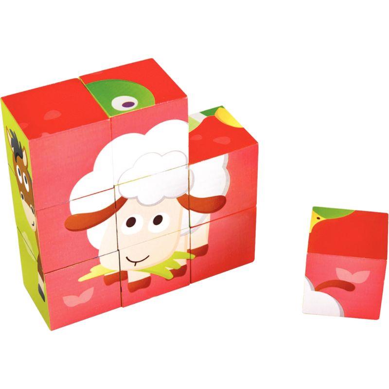 BTE 9 CUBES BOIS ANIMAUX FERME