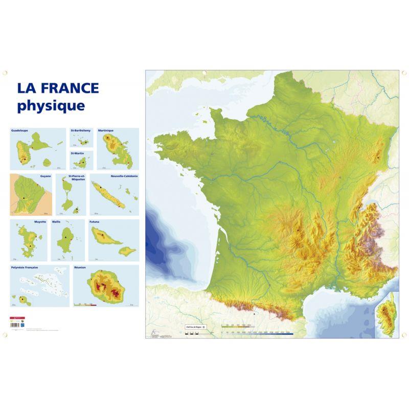 CARTE FRANCE PHYSIQUE 120X80